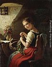 Meyer Paintings - Making a Bouquet by Johann Georg Meyer von Bremen